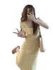 French retro floral medium and long dress women's clothing autumn new temperament holiday square collar ruffle A-shaped skirt