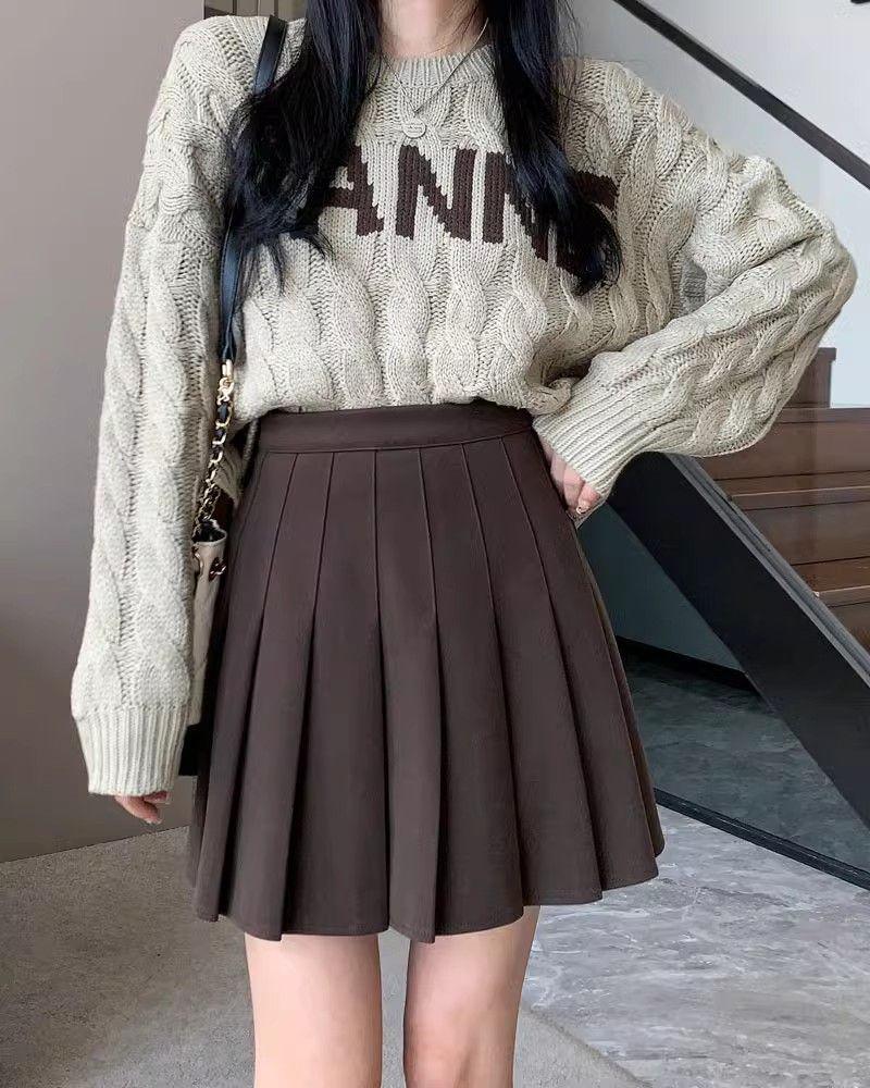High-Waisted Woolen Pleated Grey Skirt - Autumn/Winter School Style JK Uniform Skirt