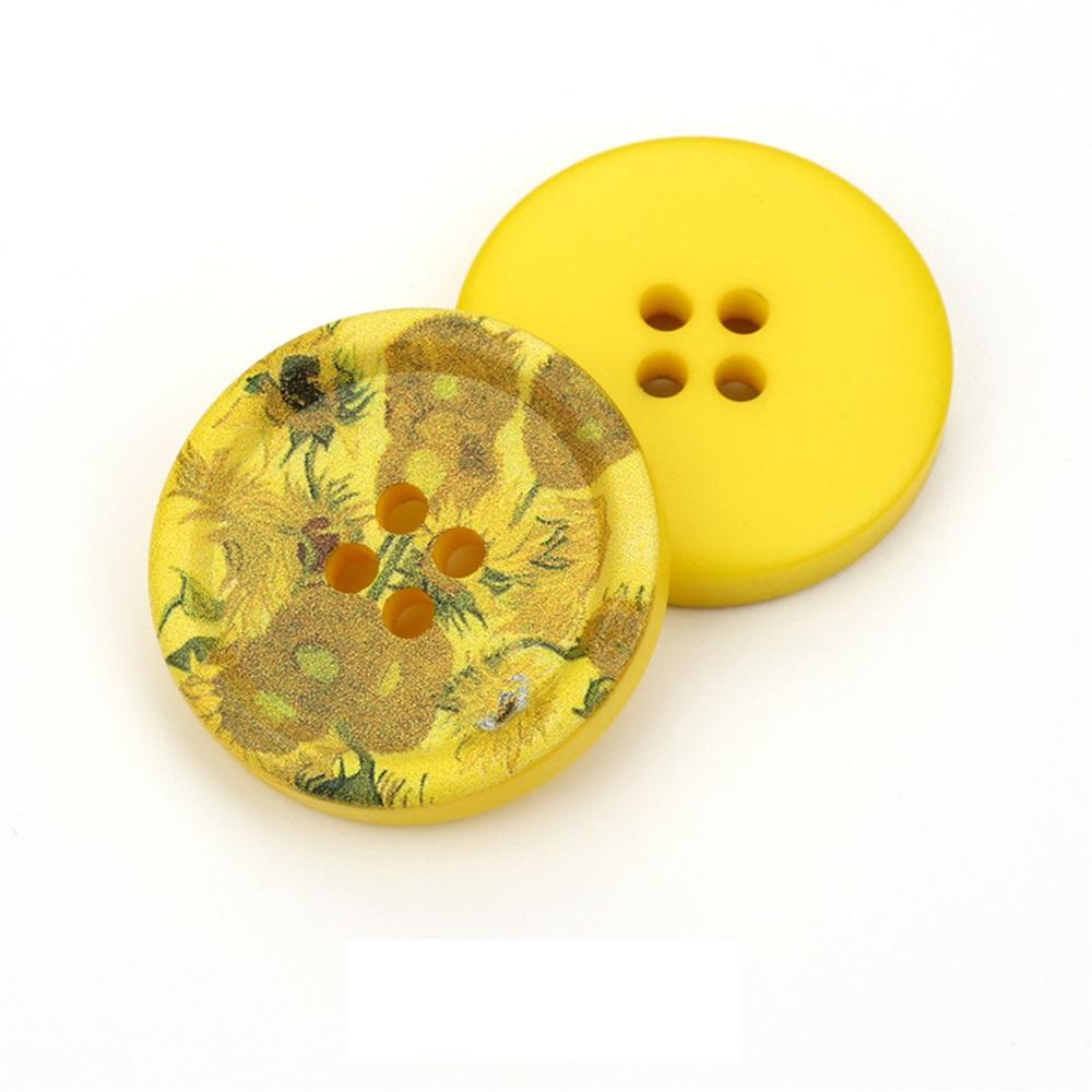 Resin Round 4 Holes Buttons Landscape Print 21Mm-34Mm Diy Handmade Sewing Accessories For Clothing Decorative Buttons Tool 5Pcs