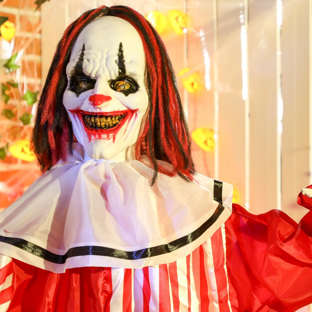 165 cm Dekoracja Halloweenowa Halloweenowy Klaun ze Światełkami LED, Funkcja Dźwiękowa Efekt Ciała
