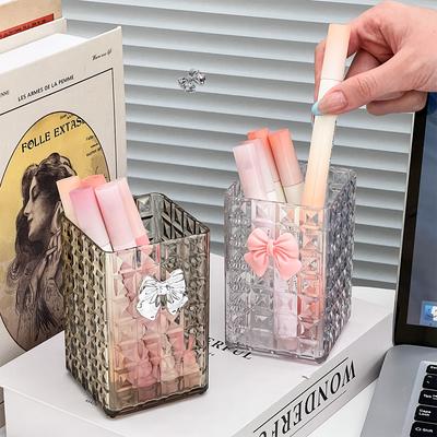 Transparent Square Pen Holder Large Capacity Pencil Case Plastic Stationery Storage Box Student School Office Desktop Organizer