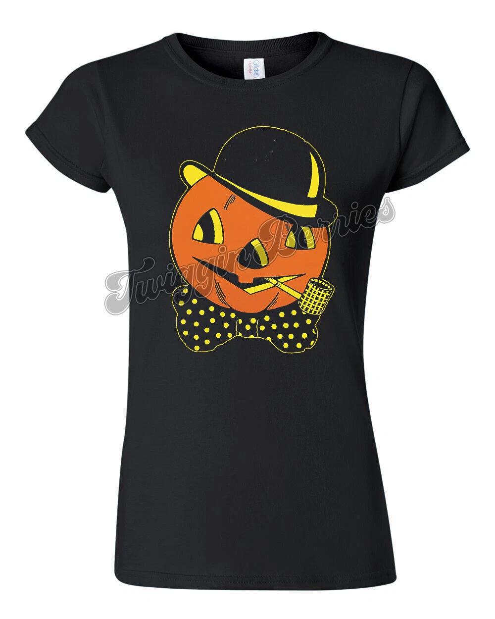 Retro Halloween Tee T Shirt Vtg Art Goth Witch Women s Cute Jack O Lantern 3XL