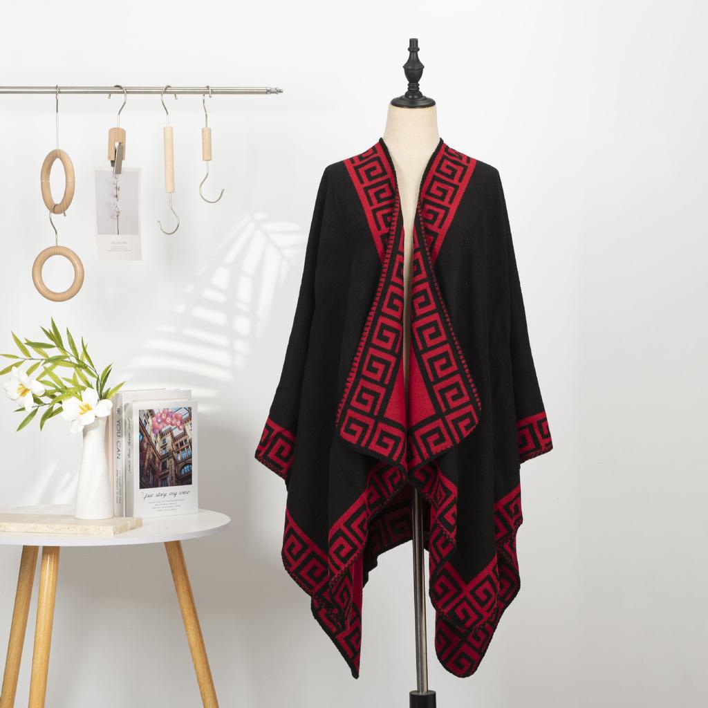 Chinese Imitation Cashmere Embroidered Shawl Women'S Ethnic Style Flower Print Cape Jacket Warm Scarf