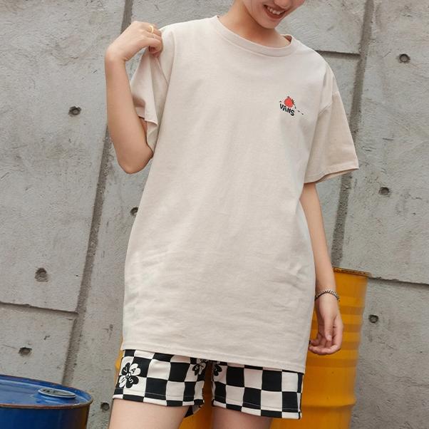 Vans Vegetable And Fruit Print Round Neck Pullover Short Sleeve T-Shirt Women Tops Oatmeal VN0008XY2N1