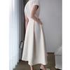 Hepburn style pocket skirt French temperament high waist dress women's spring and summer chic elegant apricot lace-up medium and long dress