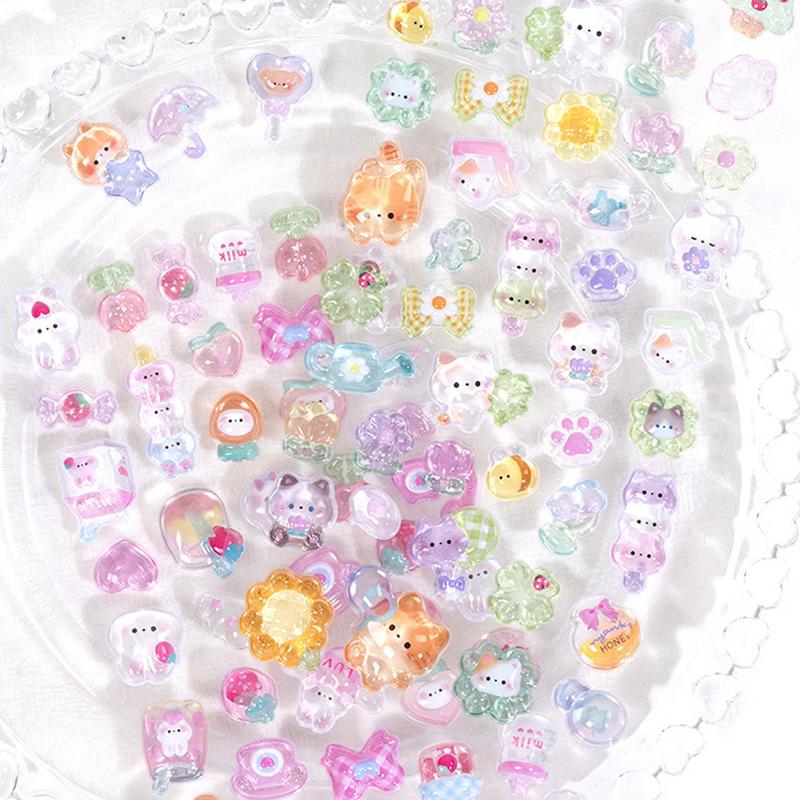 6 Sheets Funny Bear Dinosaur Rabbit 3D Relief Stickers Scrapbooking Diy Diary Decor Journaling Stationery Kawaii Donut Decals