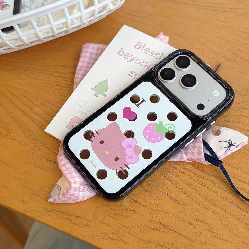 Round Edge Strawberry KT Cat iPhone 14/13 Pro Max Anti-Fall Case