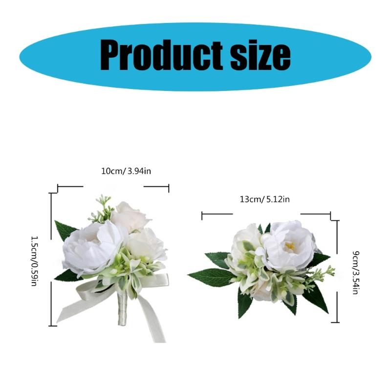 5Pcs Wrist Corsages Bracelets Artificial Rose Boutonniere for Grooms and Bride Wedding Party Proms Suit Decorations