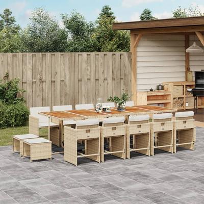 Vidaxl 15-Cz. Garden Furniture Set With Cushions, Beige, PE Rattan