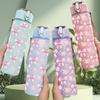 1PC Pink Bow Soft Girl Seamless Pattern Print 750ml Color Plastic Sports Water Bottle Leakproof Flip Straw Lid Suitable for Sports Office Home Use