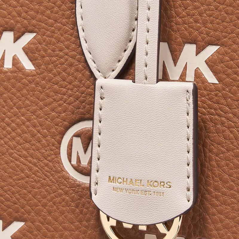 Michael Kors MK Mirella Logo Embossed Tote Bag Women tote bags Brown Beige 35R4G7ZC0T-299