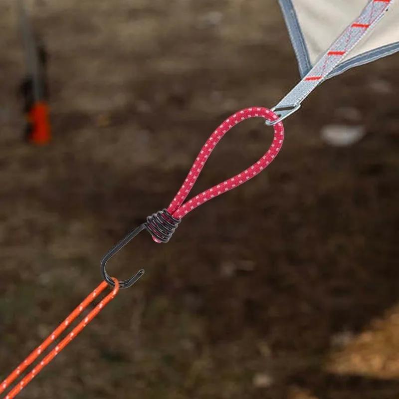 Outdoor Tent Bungee Elastic Rope Cords with Hook for Camping Canopy Tarp Tent Fixed Binding Belt Hook Cord Fastener