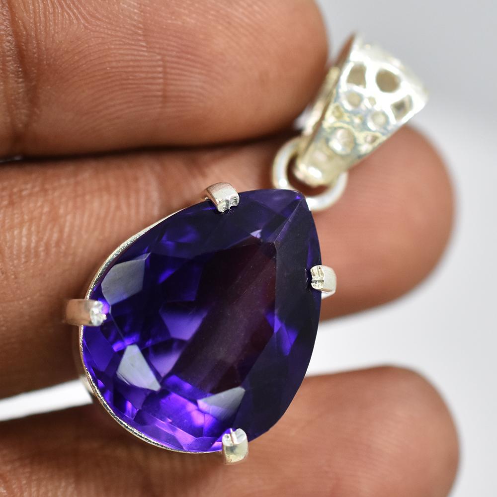 Natural Purple Tourmaline 31.7 Ct CERTIFIED Pear 925 Sterling Silver Pendant MY-PD-154-NS