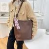 High Quality Shoulder Bag with Rabbit Pendant Ladies PU Leather Bucket Bag Solid Commuter Handbags Large Capacity Women Tote Bag