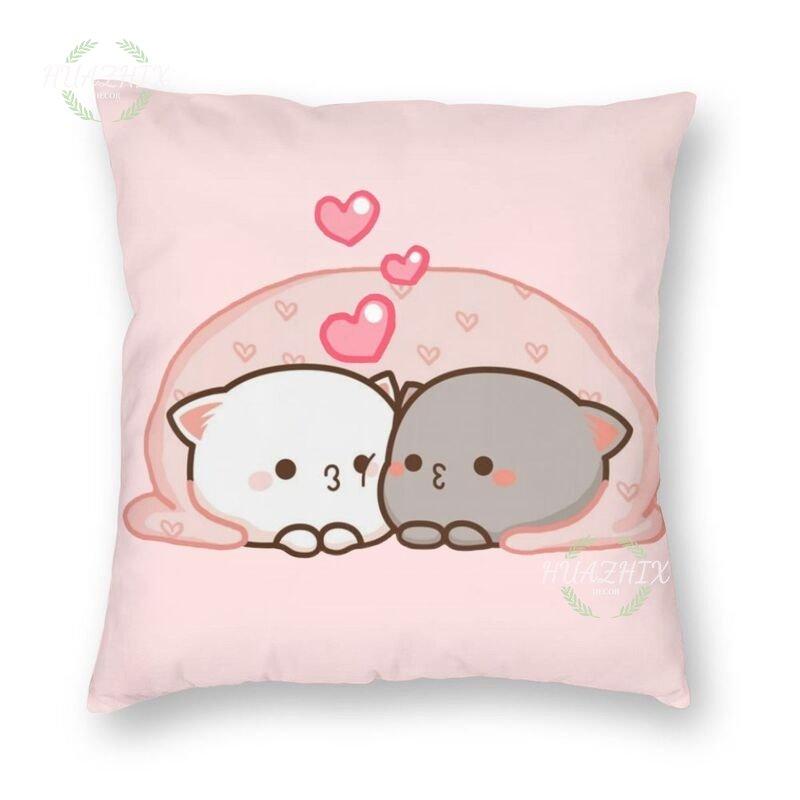 Cute Couple Pillowcase Bedroom Living Room Cute couple cat throw pillow Peach and Goma Family Sofa Car Home Decor Cushion cover