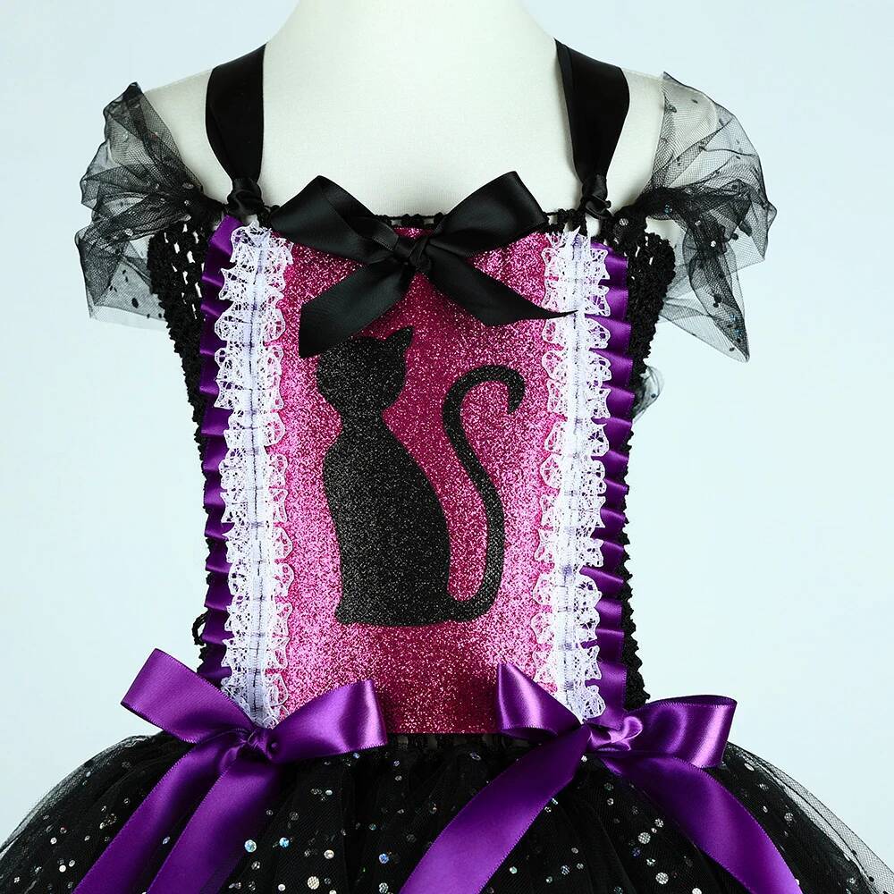 Sparkly Black Cat Tutu Dress for Baby Girls Animal Halloween Costumes with Ears Hairbow Kids Twinkle Kitty Ballet Tutus Outfit