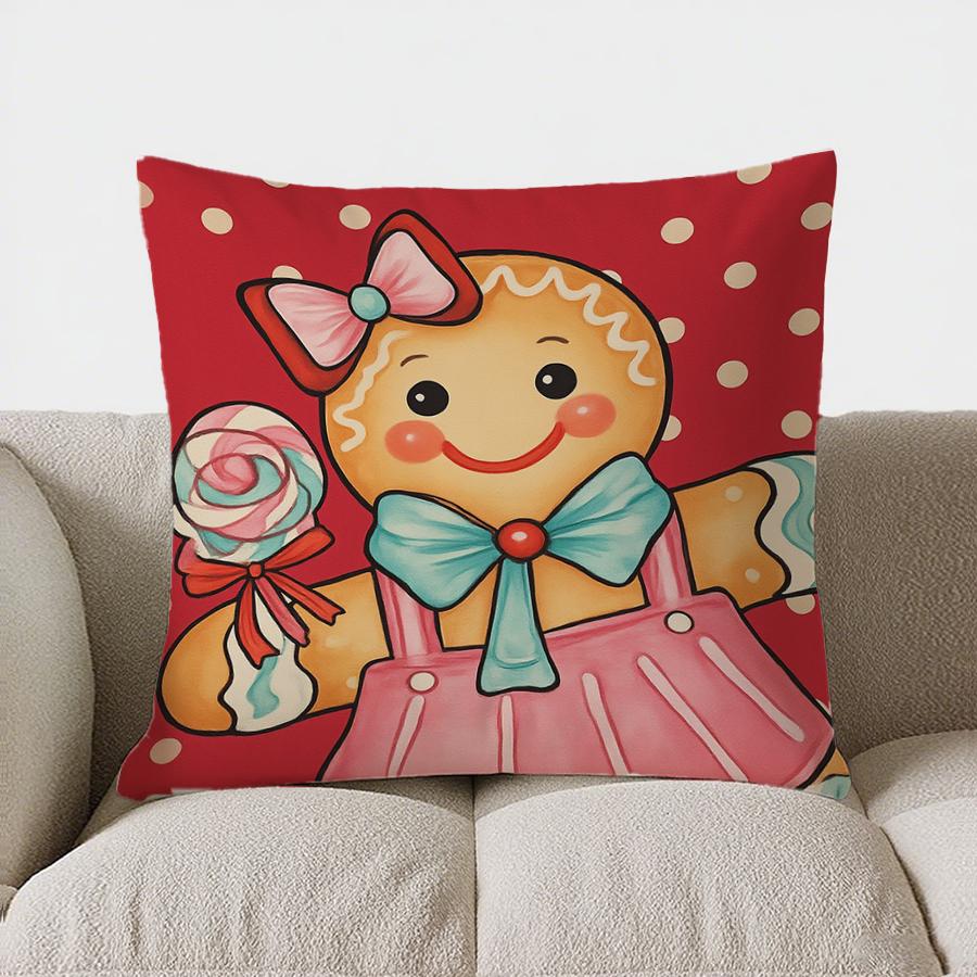 Home Decor Gingerbread Christmas Welcome Pillow Cover Pattern Cushion Cover Suitable For Sofa Bedroom Car Pillow Cover