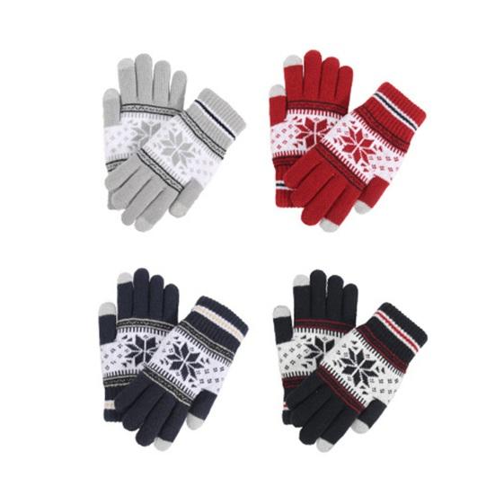 1 Pair Christmas Snowflake Knitted Gloves Men Women Touch Screen Winter Warm Thick Fleece Gloves Outdoor Cycling Cold Weather Thermal Gloves