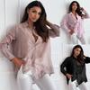Spring New Women's Sexy Solid Color Rhinestone See-through Single-breasted Long Sleeve Shirt, European American Style