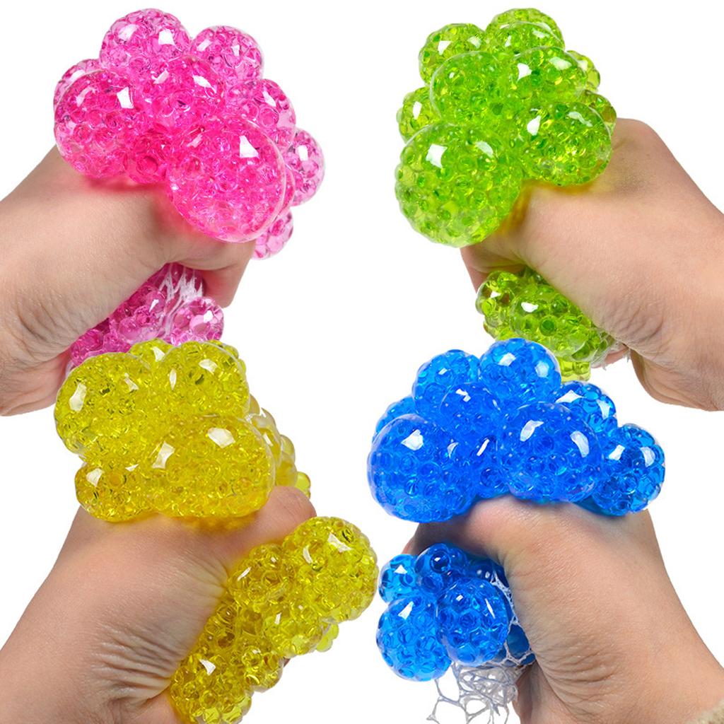 1 Stück weicher Trauben-Netz-Stressball, Dekompressionsball, Stressabbau, sensorischer weicher Ball, Handübungs-Elastikball (Zufällige Farbe)