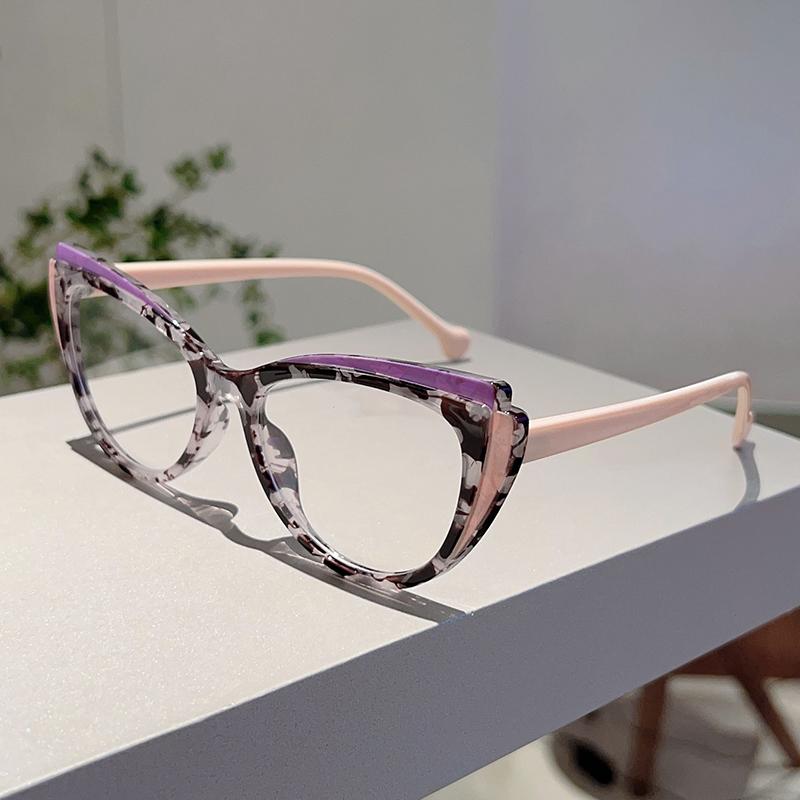 Patchwork Cat Eye Glasses Women's Ins Brand Design Eyewear with Blue Light Blocking New Trendy Stylish Casual Eyeglasses