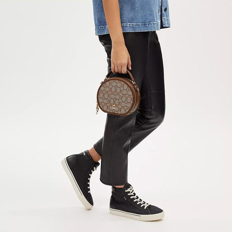 Coach Canteen 17 Classic Monogram Zip Closure Signature Jacquard With Exquisite Pebble Leather Handheld Shoulder Crossbody Bag Small CO986-IMVGB