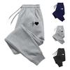 Unisex Spring Fall Pants Drawstring Elastic Waist Ankle-banded Heart Pattern Thick Plush Slacks Solid Color Loose Street Style Sport Trousers