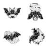 4 Styles Punk Dark Night Bat Theme Enamel Brooches With Flower Moon Heart Coffin Shaped Batty For You Darkness Lapel Pins