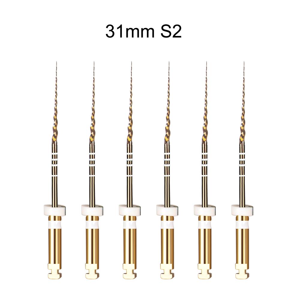 6 szt./pudełko Złote elastyczne pilniki dentystyczne, obrotowe pilniki endodontyczne, złote pilniki endodontyczne, 21/25/31 mm, niklowo-tytanowe, narzędzie stomatologiczne