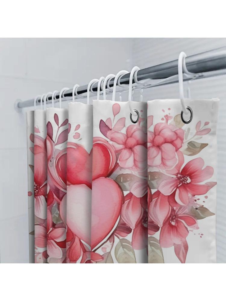 

Watercolor Heart And Flowers Waterproof Shower Curtain W60H190(CM)-1 Pcs