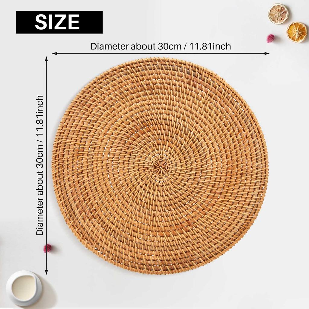 Versatile Handwoven Rattan Placemats,Round Wicker Table Mats, Natural Woven Placemats For Dinner Table,Heat Resistant Mats