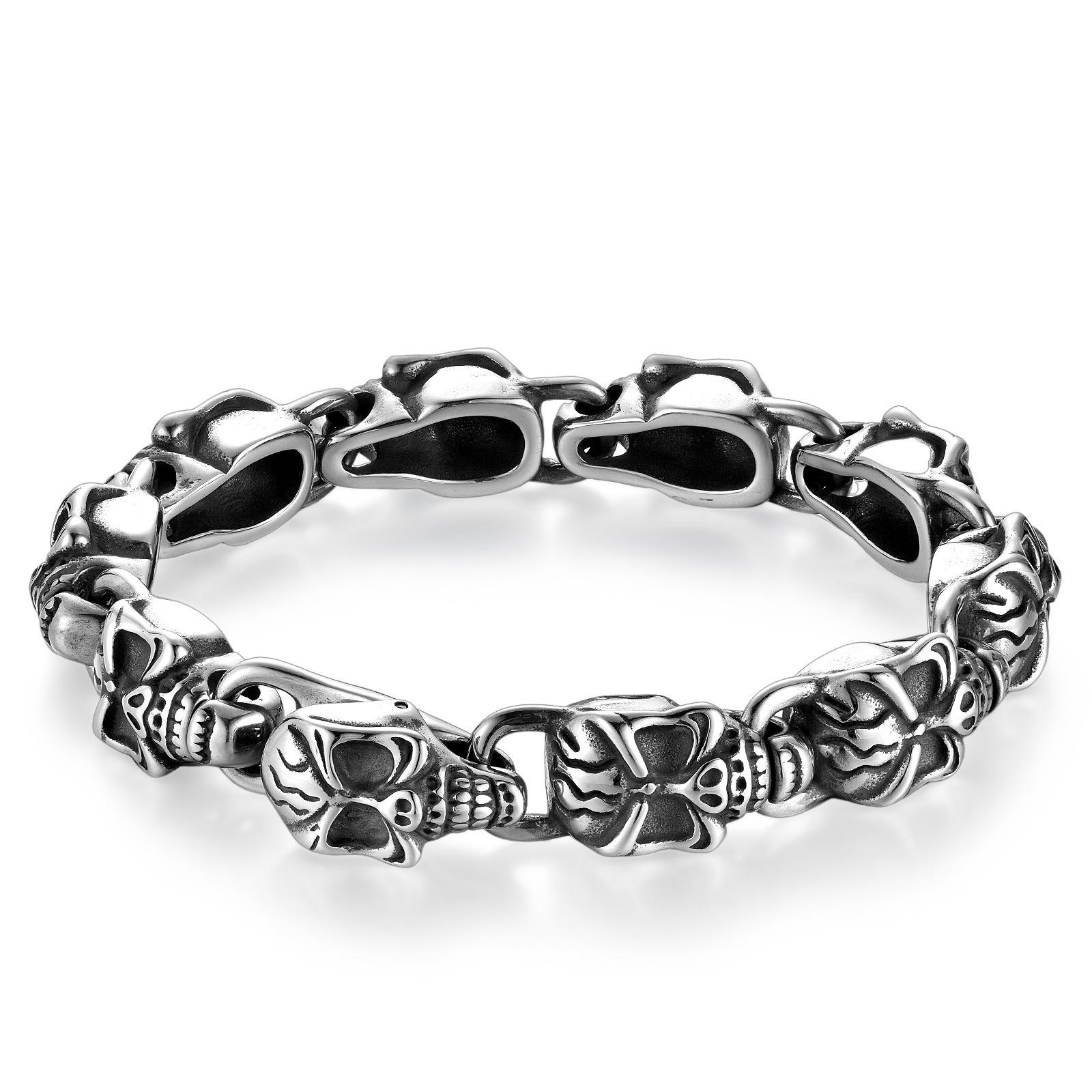 Hot Selling Fashion Bracelets Stainless Steel Skull Bracelet Punk Full Skull Head Biker Bracelet skull Bracelet&21.5cm