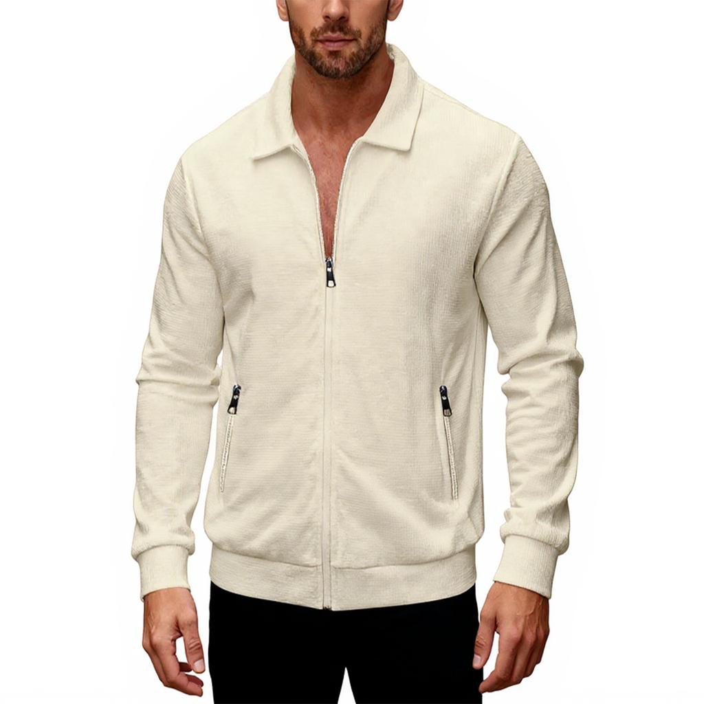 Men's  Flip Collar  Zipper  Long Sleeves  Self-Cultivation  Jacket  Cardigan  Coat