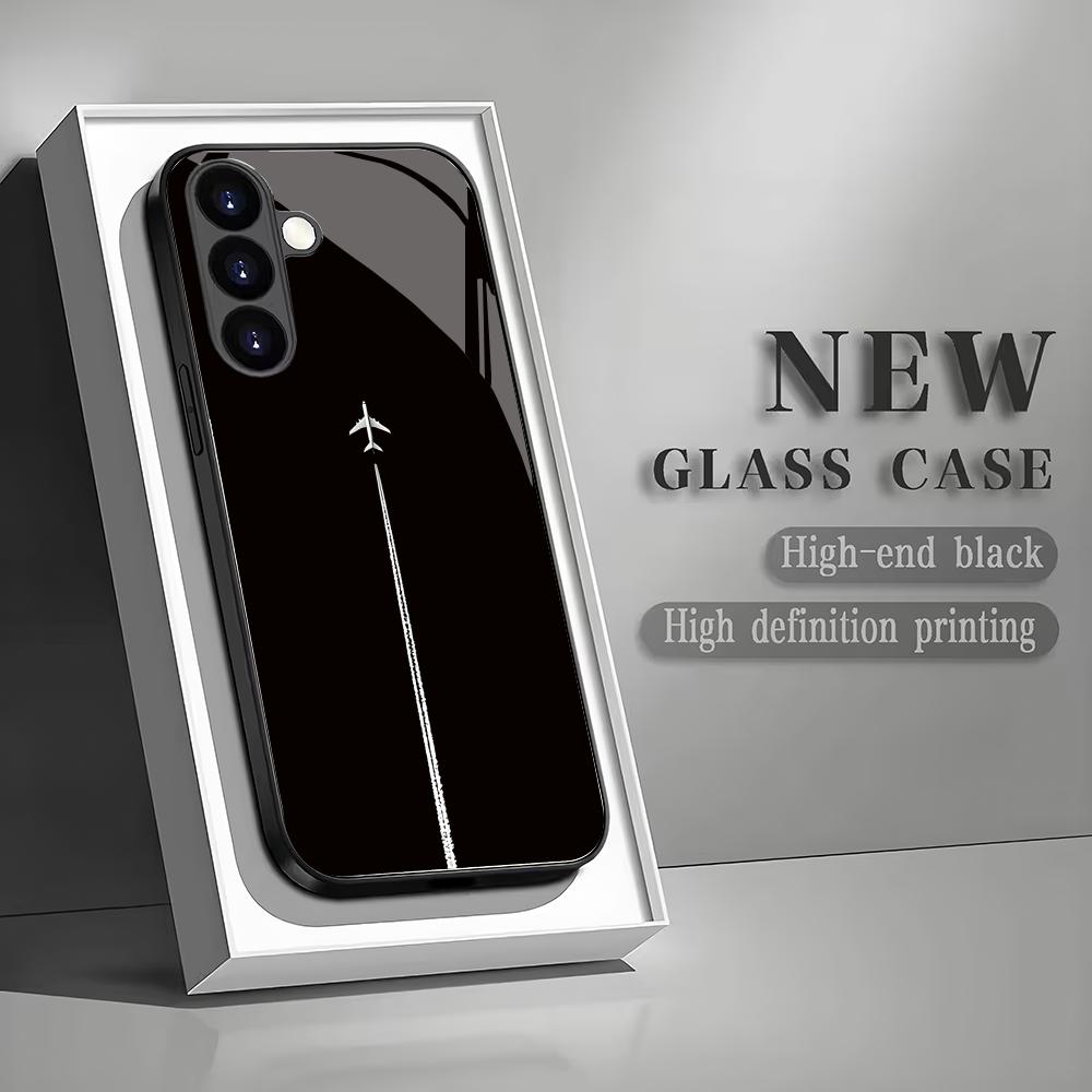 Minimalist Airplane Tempered Glass Phone Case Suitable for Samsung Galaxy S26 S25 S24 S23 S22 S20 FE/Ultra/Plus Anti Fall