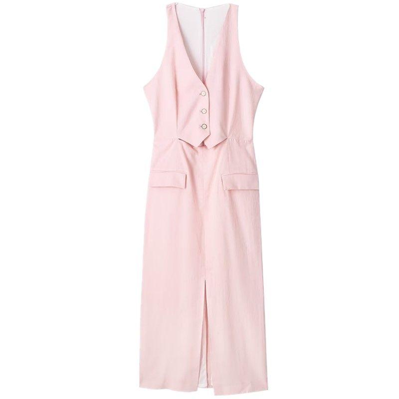 

Fashion Style Summer New Arrival Women s Clothing Slim Looking Easiest for Match Pink Linen Midi Skirt Dress 2309378 620 Pink M