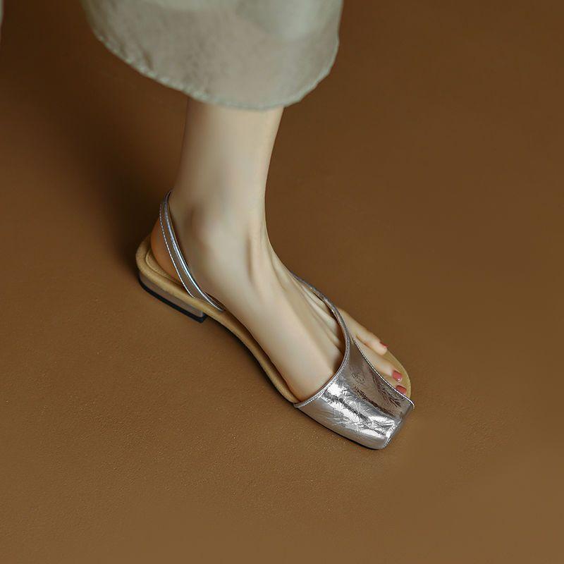 

Новая летняя мода серебряная сумка головные сандалии женские балетки мягкая подошва чувство дизайна ниша 40