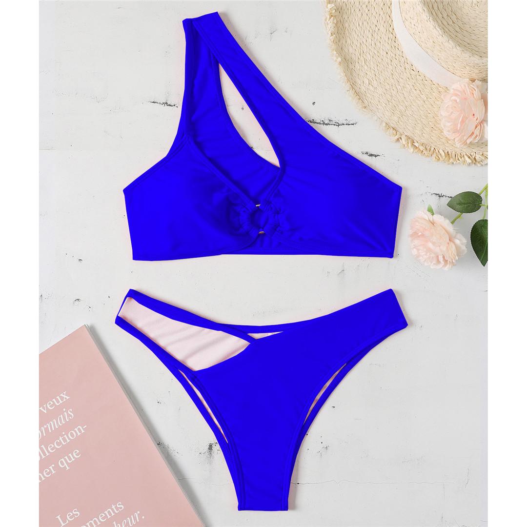 

модний асиметричний бікіні з високим вирізом на ногах. Жіночий купальник. Жіночий купальний костюм. Комплект бікіні з двох частин. М’який купальний костюм для купання. L синій