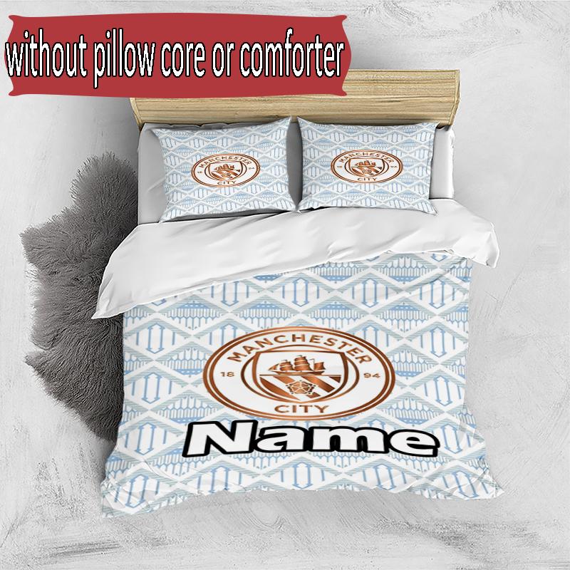 3pcs Duvet Cover Set (1*Duvet Cover + 2*Pillowcase, Without Core), Custom Name Manchester City FC Pattern Bedding Set, Home Bedroom Decor Gift