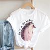 Pink Women Tshirts Casual Cute Cartoon Hedgehog Floral Graphic Print Female Tee Tops Harajuku Fashion Short Sleeve T Shirt Femme