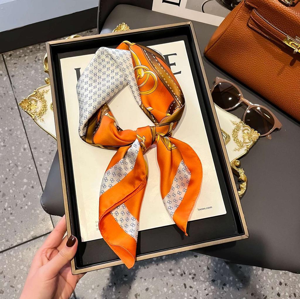 High Quality Luxury Print Silk Square Scarf Women Soft Satin Horse Hairband Neckerchief Office Hijab Headband Foulard Bag Ribbon