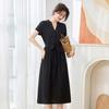 Guanle Wrinkled Silk Dress  Dress V-neck Medium and Long Skirt Waist Thin Mulberry Silk Dress
