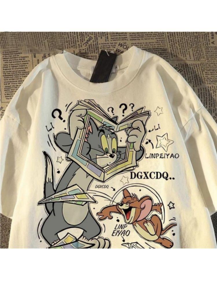 Potištěné tričko Tom a Jerry Pánské Dámské Letní Móda Ležérní Košile s Krátkým Rukávem Pohodlné Pánské Dámské Oblečení