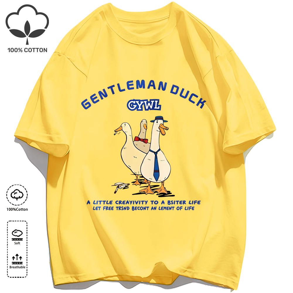 GentleUnisex Duck Like Free Print T-Shirts O-Neck Loose Short Sleeve Trendy Cotton Vintage Sportswear Unisex Soft Summer Top
