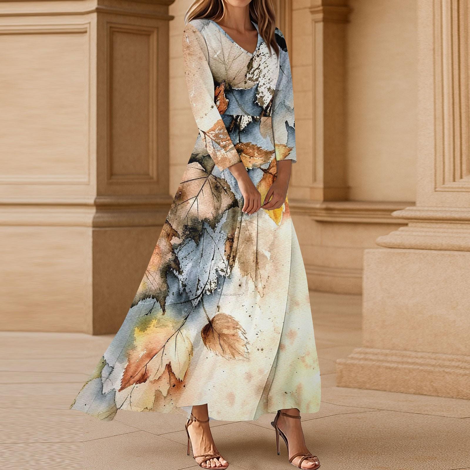 

Сукні для жінок Вінтажна туніка з талією Міді сукня Літня повсякденна сукня з рукавом 3/4 M помаранчевий