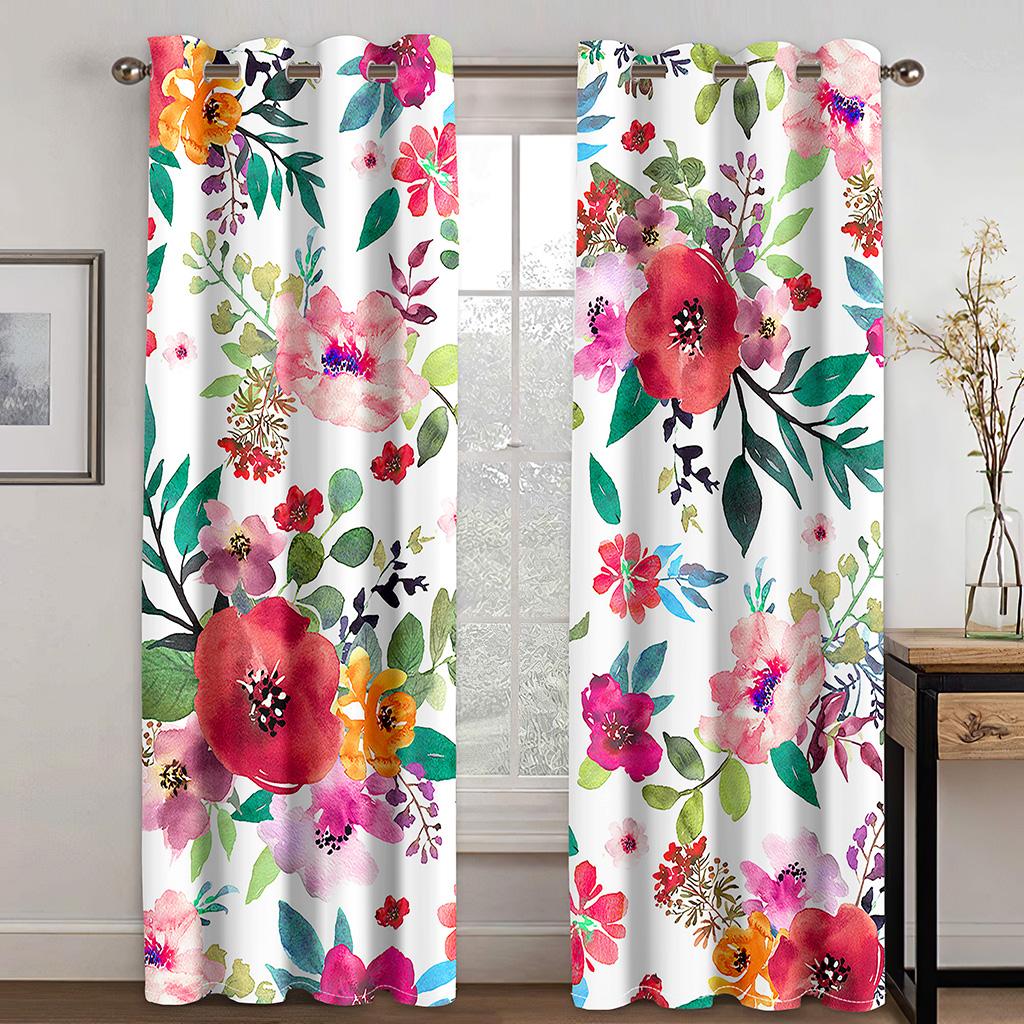 Luxury Red Rose Flower Sunshade Vintage Window Curtains For Living Room Bedroom Bathroom Kicthen Door Home Decor On Sale 2Pieces