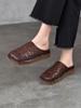 Johnature Genuine Leather Retro Weaving Square Toe Women's Slippers Versatile Outerdoor Flat Slip-on Shoes