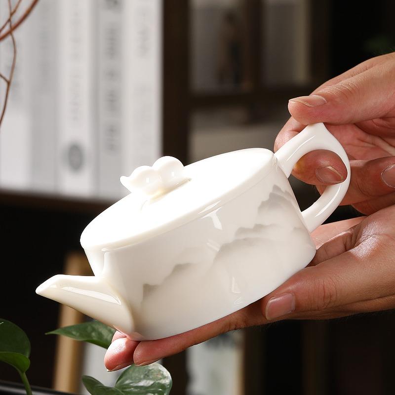 Théière en porcelaine blanche de jade de suif céramique grande capacité pot individuel fait main pot à grande ouverture Hanwa service à thé Kung Fu