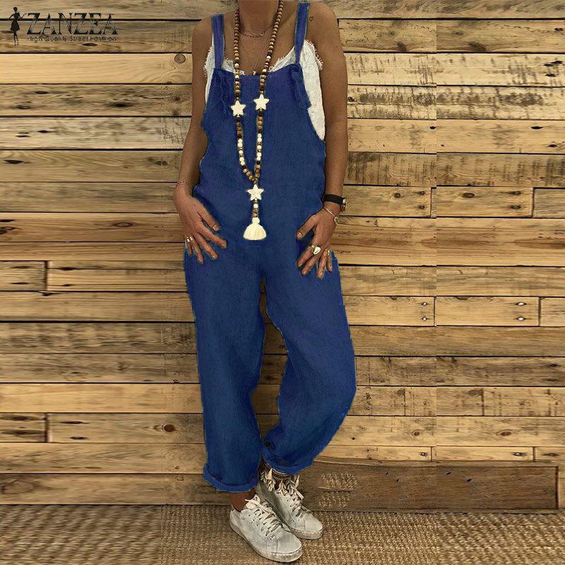 Women's Sleeveless Bow Detail Linen Blend Loose Fit Casual Ankle Length Overall Jumpsuit