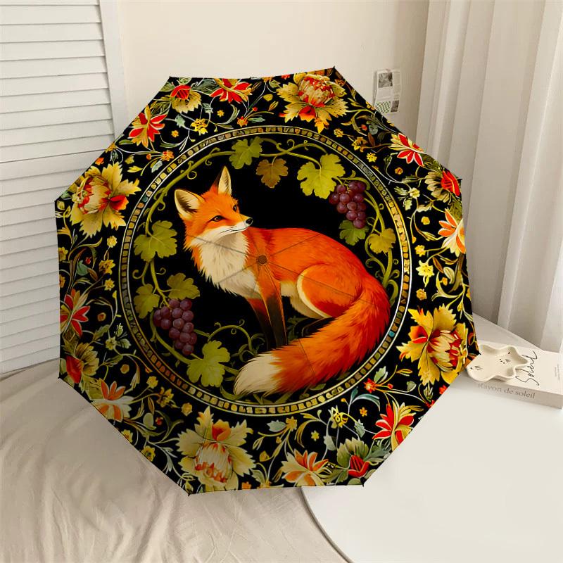 

1PC Fox Floral Umbrella-8-Rib Reinforced, Automatic Open, Lightweight & Durable, Cute Fashion Accessory for Outdoor-K1319