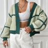 Women's Cardigan Autumn And Winter Jacket Collision Splicing Short Section Casual Loose Woven Jumper